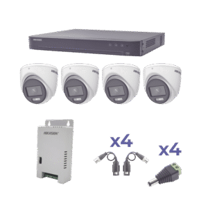 KIT COLORVU TURBOHD 1080p / DVR 4 Canales / 4 Cámaras eyeball (exterior) lente 2.8mm / Fuente de poder profesional / Transceptores de video y Accesorios de corriente