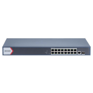 Switch Gigabit PoE+ / Administrable / 16 Puertos 1000 Mbps PoE+ / 1 Puerto 1000 Mbps de Uplink / 1 Puerto SFP /  Configuración Nube desde Hik-Partner Pro / Modo Extendido hasta 300 Metros / 230 Watts