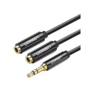 Cable Adaptador/Divisor de Audio de 3.5mm Macho a 2 Terminales de 3.5mm Hembra / 25 cm de Longitud / Cable TPE / Color Negro