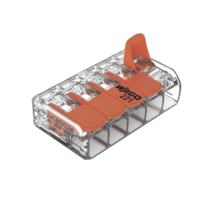 Conector de empalme compacto para todo tipo de conductores transparente para 5 conductores.