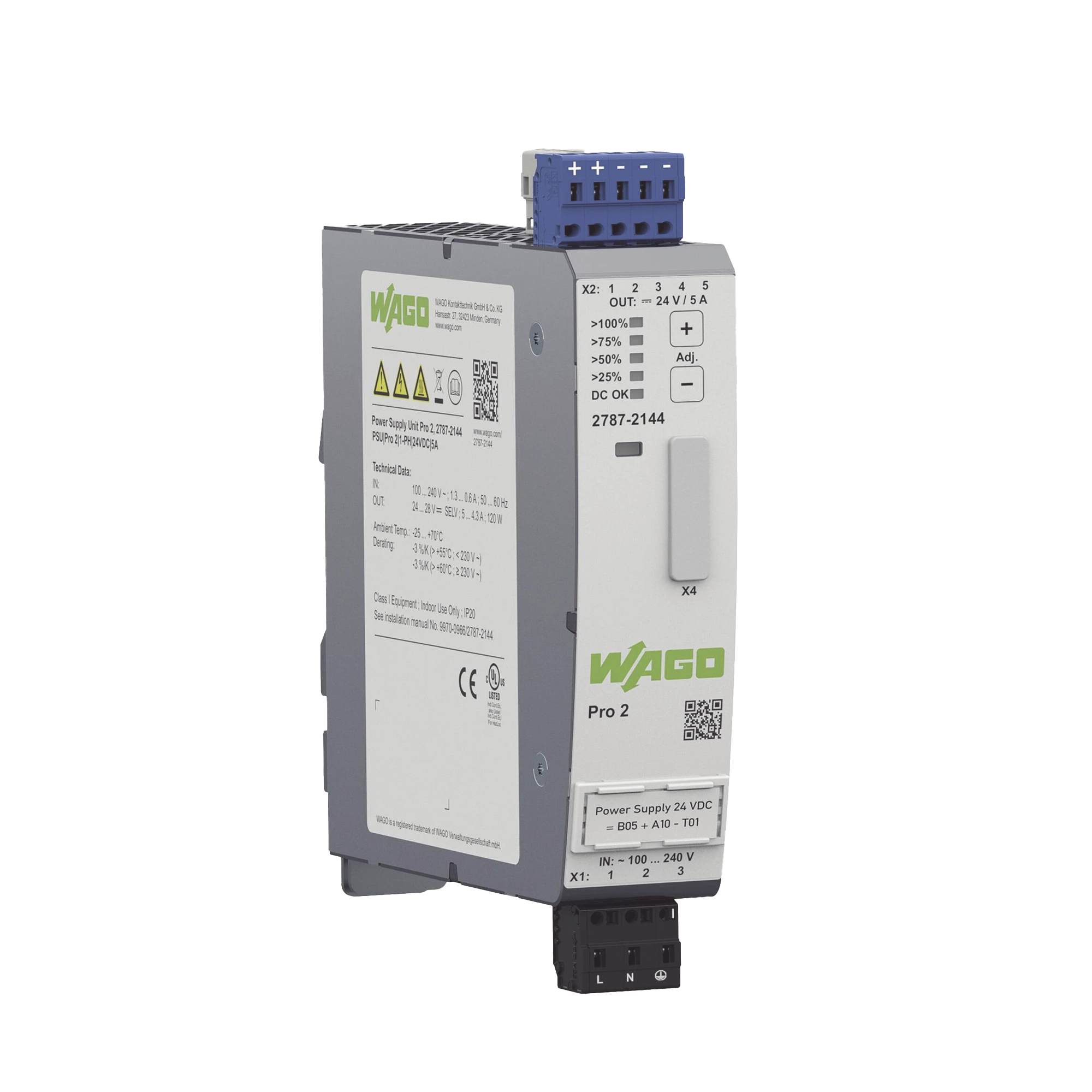 Fuente de alimentación; Pro 2; monofásico; Tensión de salida 24V DC; Corriente de salida 5A; TopBoost + PowerBoost; capacidad de comunicación