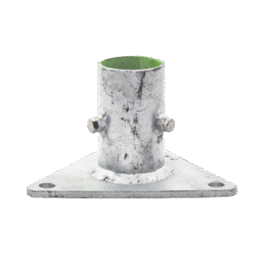 Base Triangular para Mástil de 1" a 2" con Opresores. Galvanizado por Inmersión en Caliente.